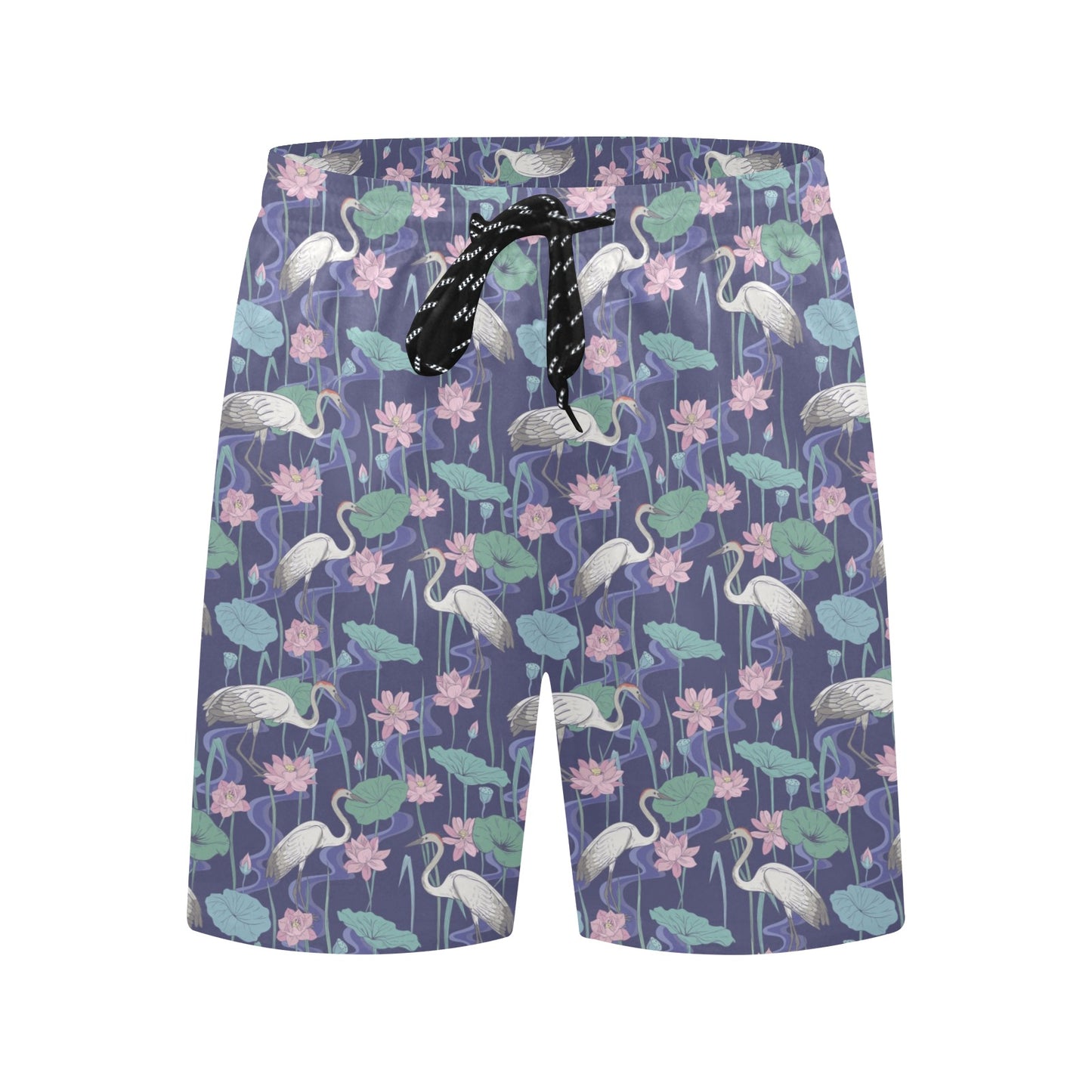 Water Lily Print Design LKS306 Men's Swim Trunks Beach Shorts