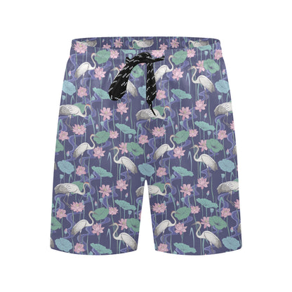 Water Lily Print Design LKS306 Men's Swim Trunks Beach Shorts
