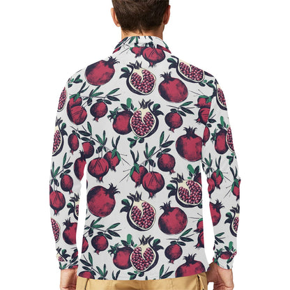 Pomegranate Pattern Print Design PG01 Long Sleeve Polo Shirt For Men's