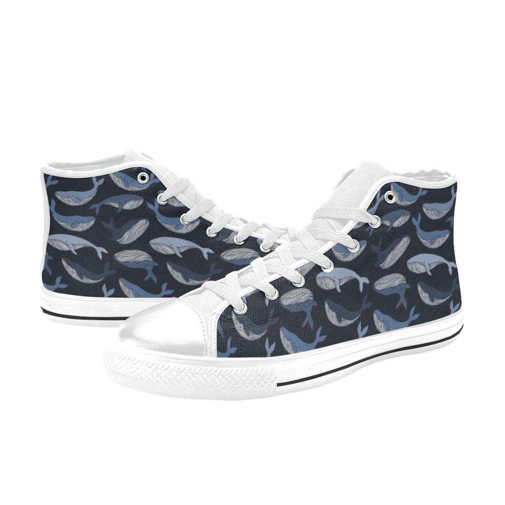 Whale Print Design LKS301 Men's High Top Canvas Shoes