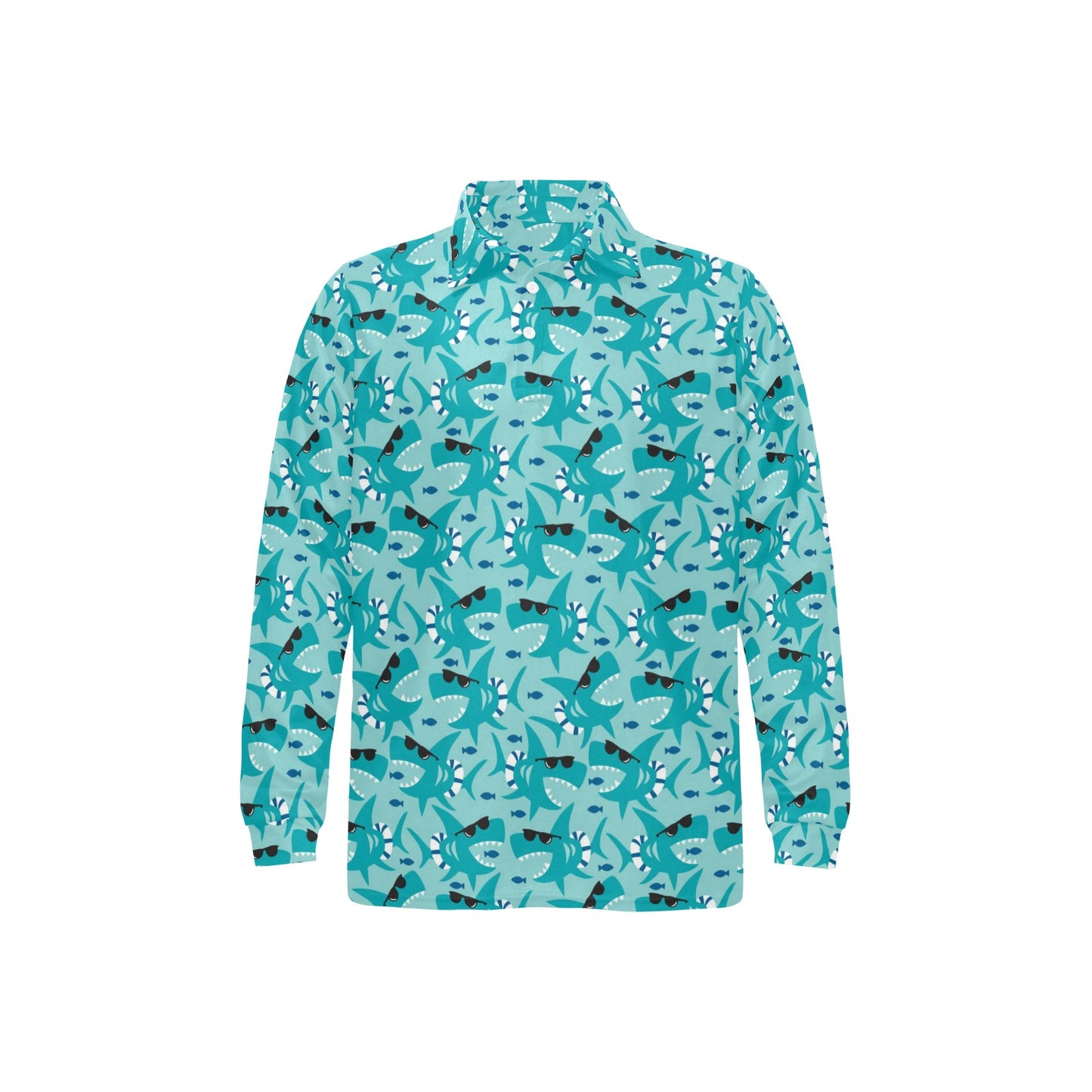 Shark Cute Print Design LKS302 Long Sleeve Polo Shirt For Men's
