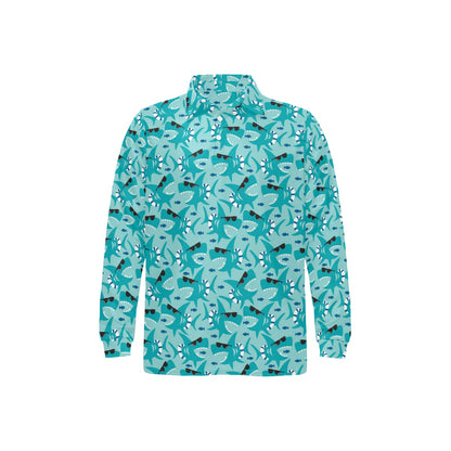 Shark Cute Print Design LKS302 Long Sleeve Polo Shirt For Men's