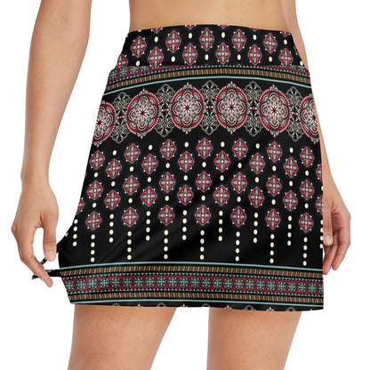 Ethnic Dot Style Print Pattern 17" Golf & Pickleball Skort with Pockets