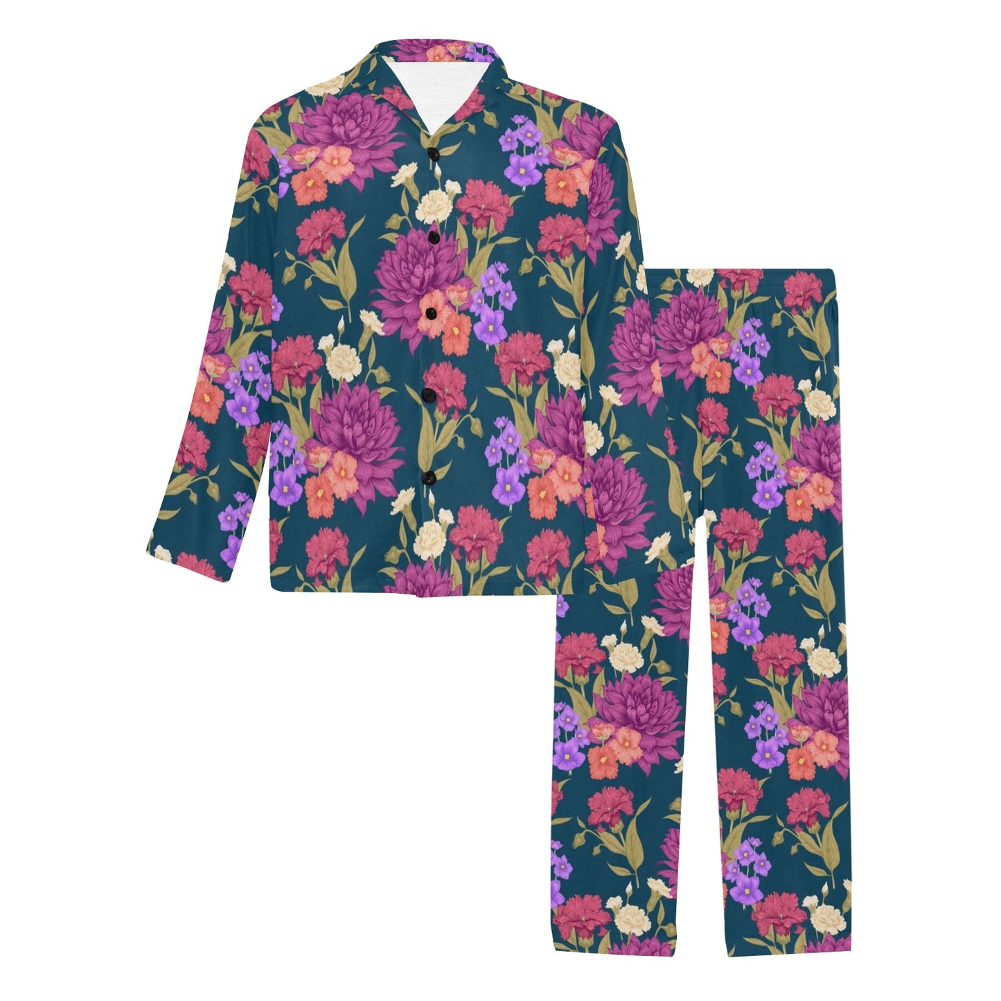 Dahlia Pattern Print Design DH01 Men's Long Pajama Set
