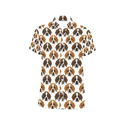 St Bernards Print Design LKS301 Men Short Sleeve Button Up Shirt