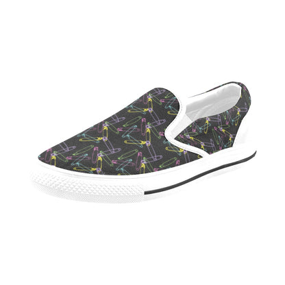 Safety Pin Print Design LKS304 White Slip Ons Canvas Women's Shoes