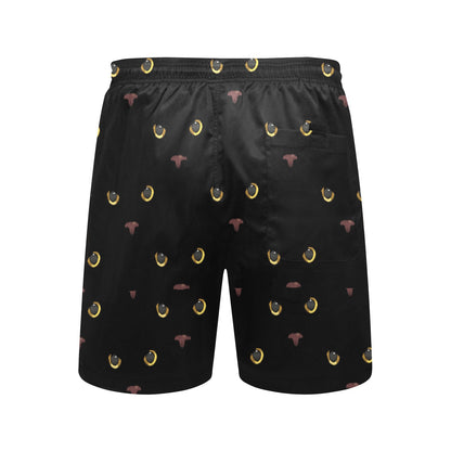 Black Cat Face Print Pattern Men's Swim Trunks Beach Shorts
