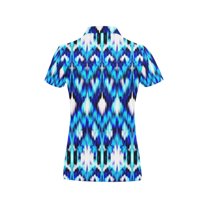 Ikat Blue Pattern Print Design 01 Women's Polo Shirt