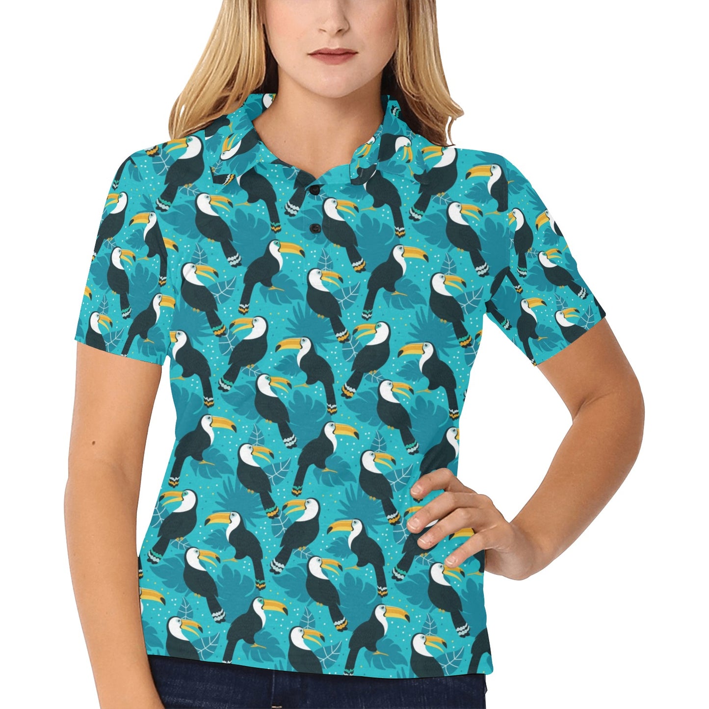 Toucan Parrot Pattern Print Women's Polo Shirt