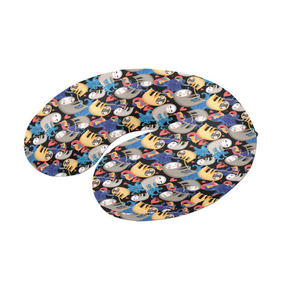 Sloth Cartoon Design Themed Print U-Shaped Travel Neck Pillow