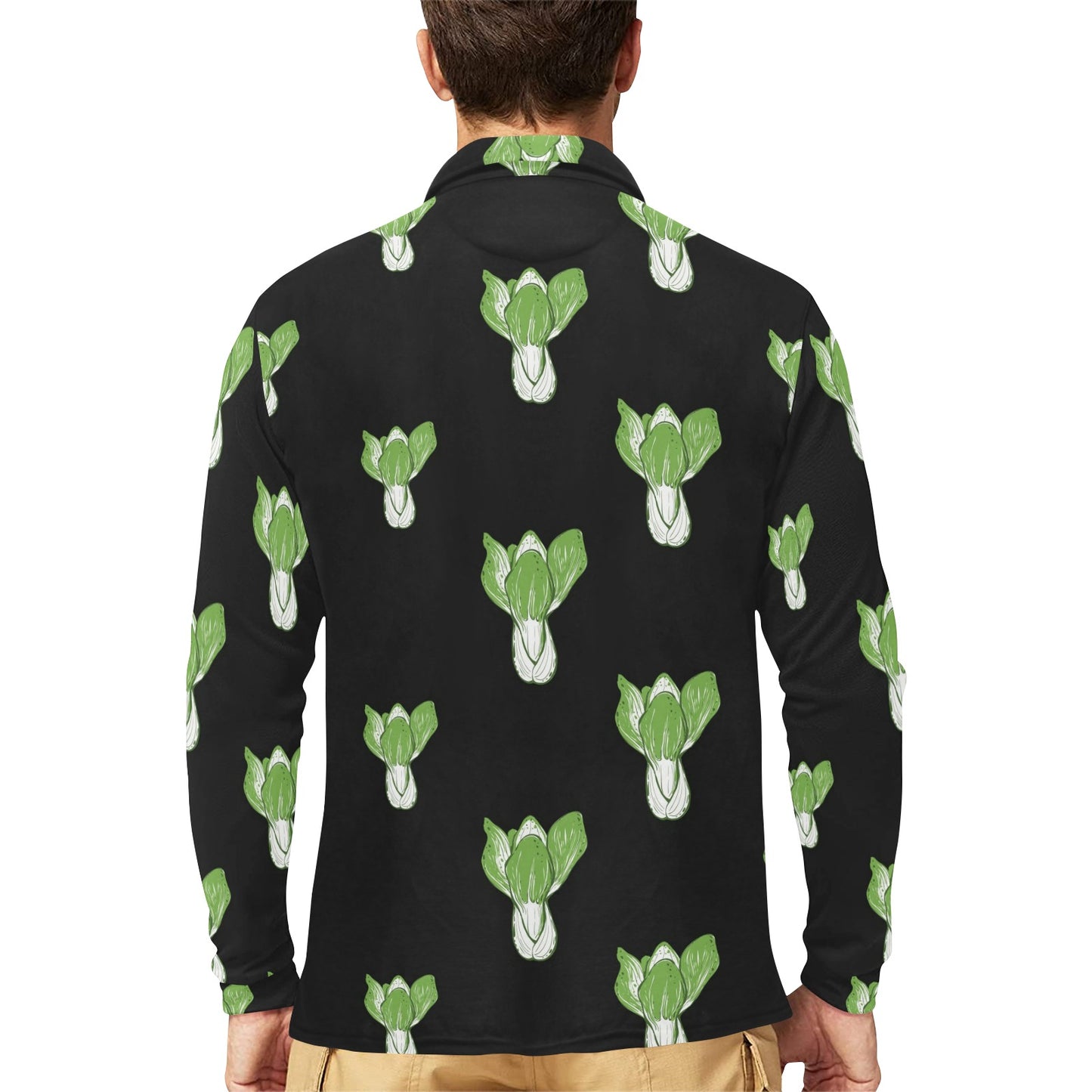 Kale Pattern Print Design 02 Long Sleeve Polo Shirt For Men's
