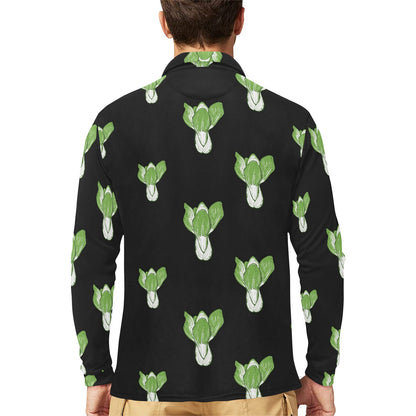 Kale Pattern Print Design 02 Long Sleeve Polo Shirt For Men's