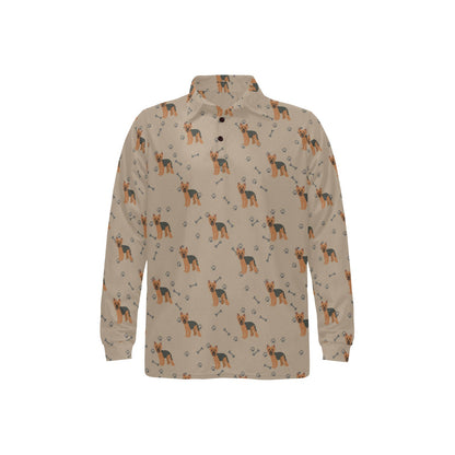Yorkshire Terriers Print Design LKS305 Long Sleeve Polo Shirt For Men's