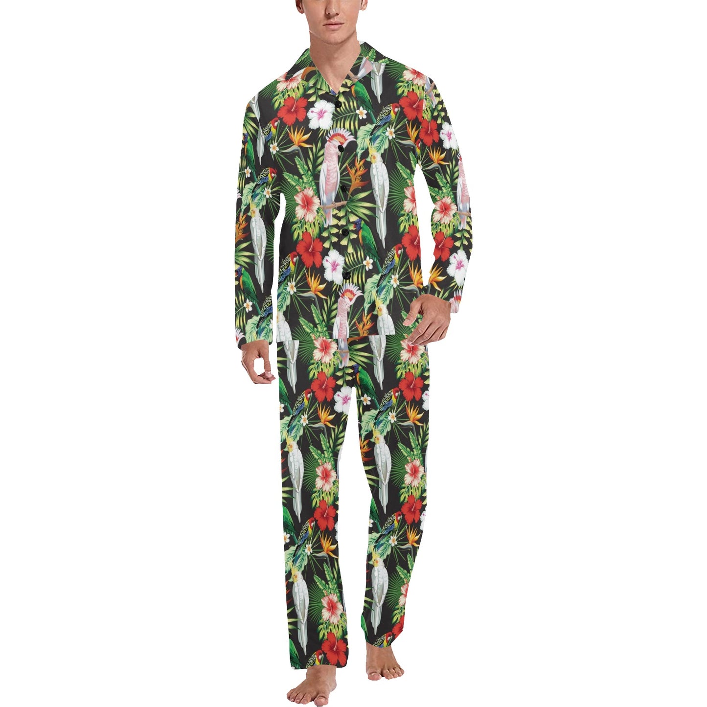 Tropical Flower Pattern Print Design TF03 Men's Long Pajama Set
