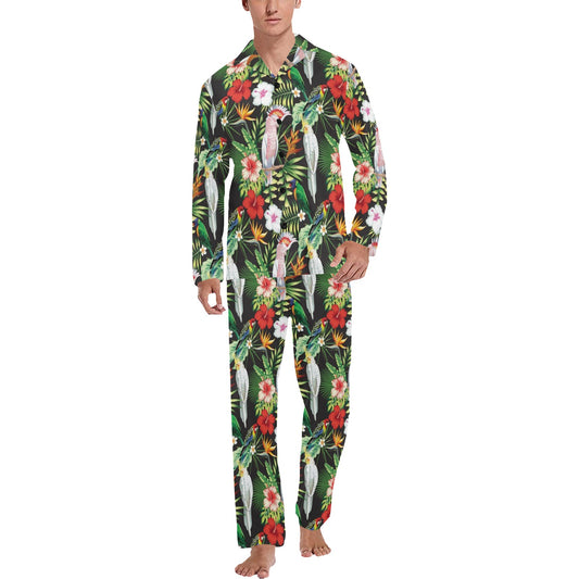 Tropical Flower Pattern Print Design TF03 Men's Long Pajama Set