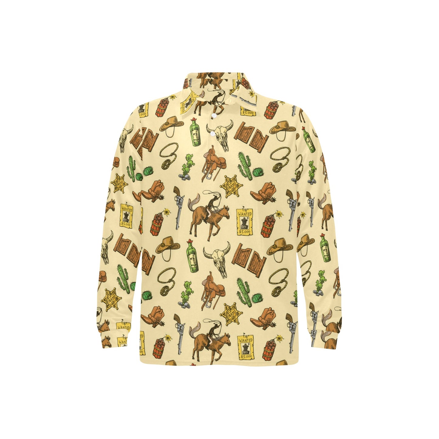 Cowboy Pattern Print Design 04 Long Sleeve Polo Shirt For Men's