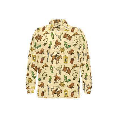 Cowboy Pattern Print Design 04 Long Sleeve Polo Shirt For Men's