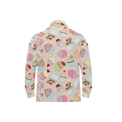 Cupcake Pattern Print Design CP06 Long Sleeve Polo Shirt For Men's