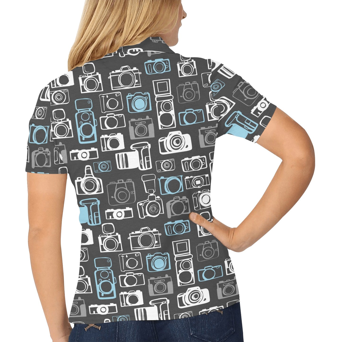 Camera Pattern Print Design 04 Women's Polo Shirt