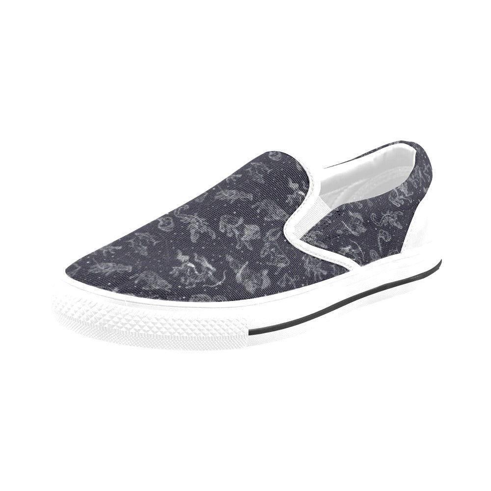 Zodiac Print Design LKS304 White Slip Ons Canvas Women's Shoes