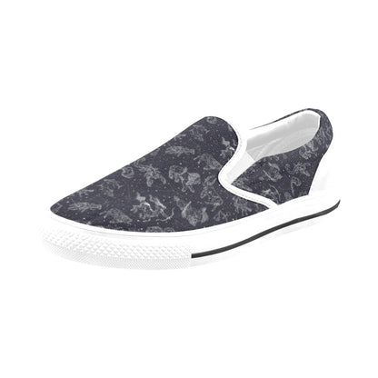 Zodiac Print Design LKS304 White Slip Ons Canvas Women's Shoes