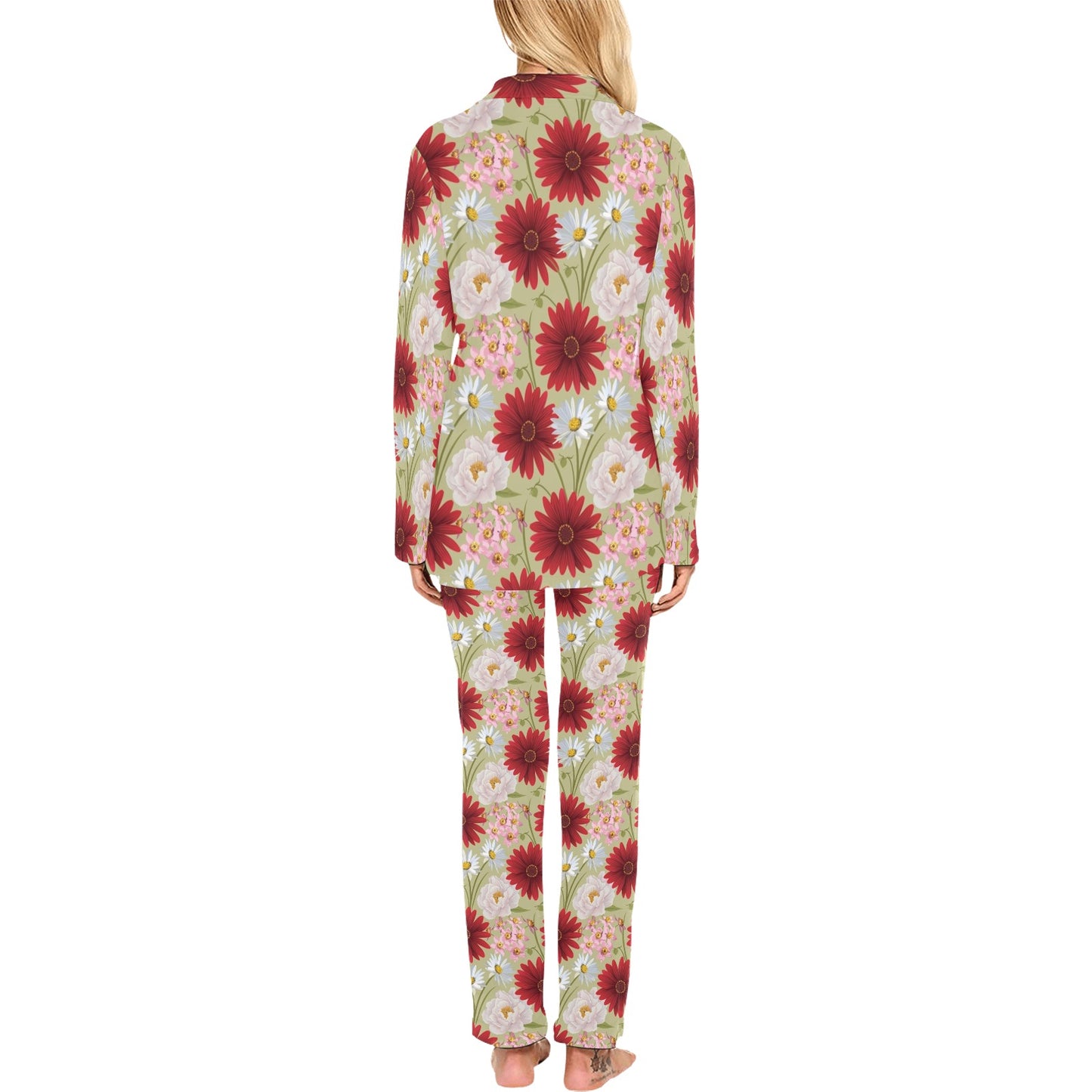 Gerberas Pattern Print Design GB07 Women's Long Pajama Set