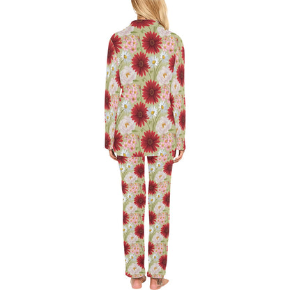 Gerberas Pattern Print Design GB07 Women's Long Pajama Set