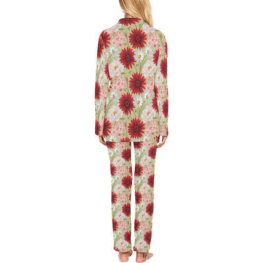 Gerberas Pattern Print Design GB07 Women's Long Pajama Set