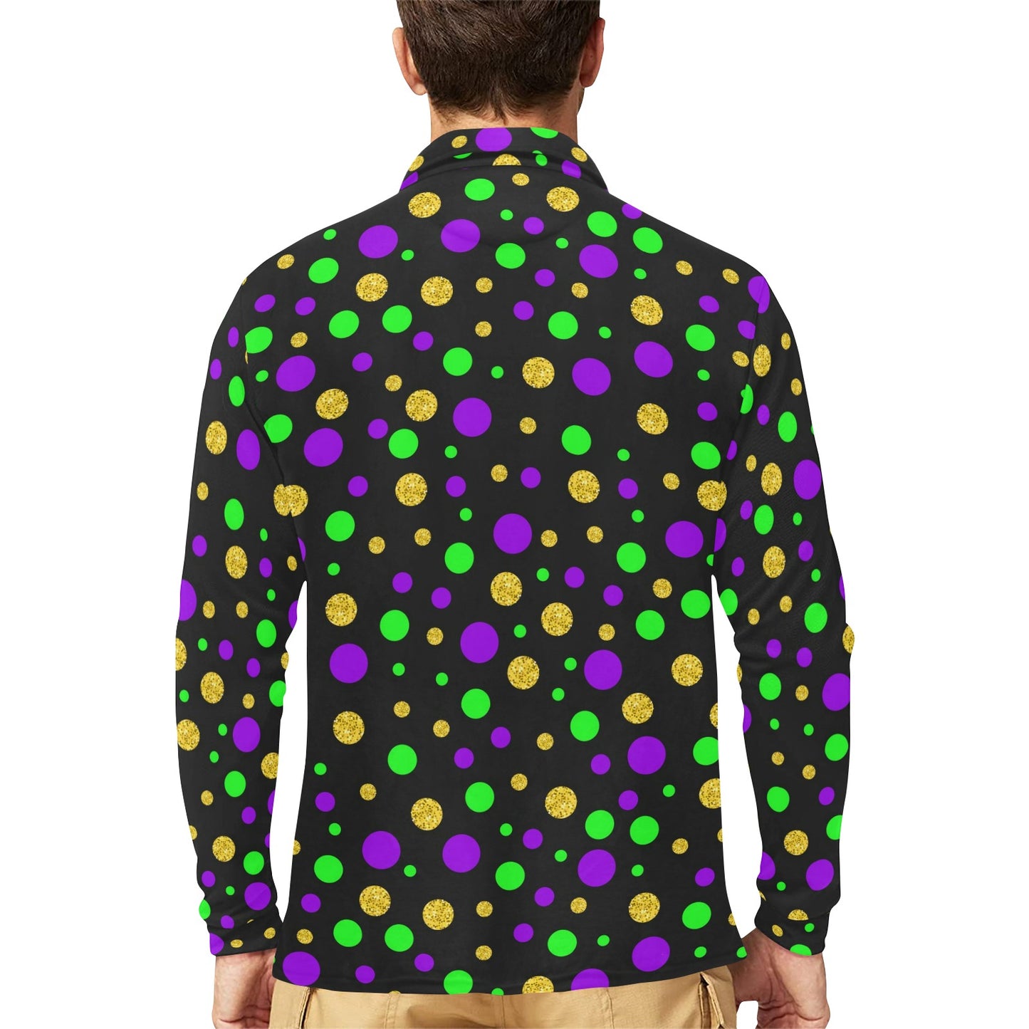 Mardi Gras Pattern Print Design 07 Long Sleeve Polo Shirt For Men's