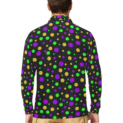 Mardi Gras Pattern Print Design 07 Long Sleeve Polo Shirt For Men's