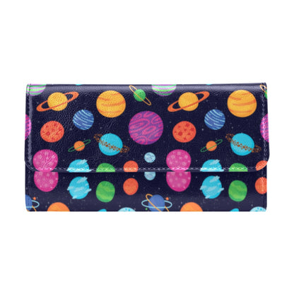 Planet Multicolor Print Design LKS302 Women's Trifold Wallet