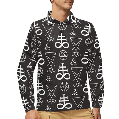 Pentagram Pattern Print Design A04 Long Sleeve Polo Shirt For Men's