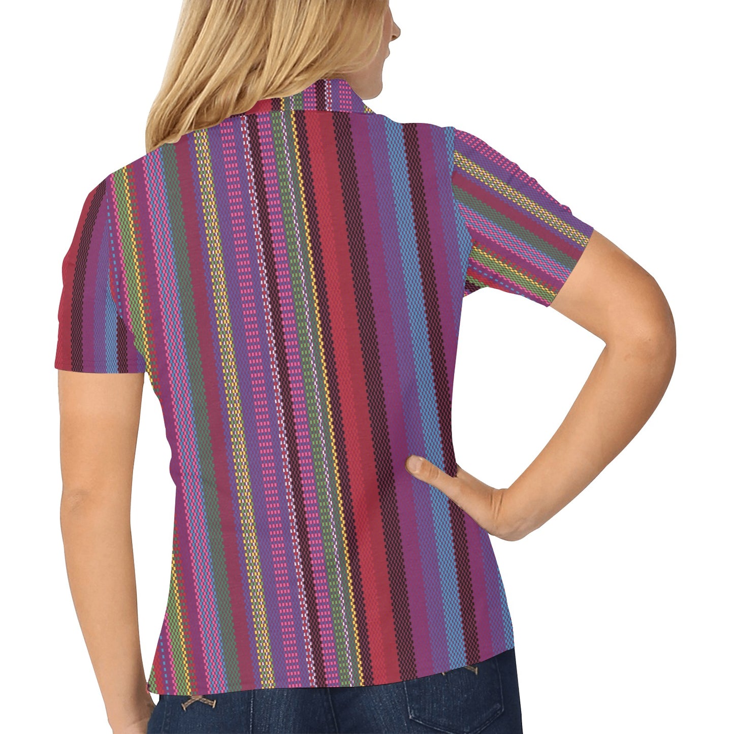 Serape Stripe Print Women's Polo Shirt