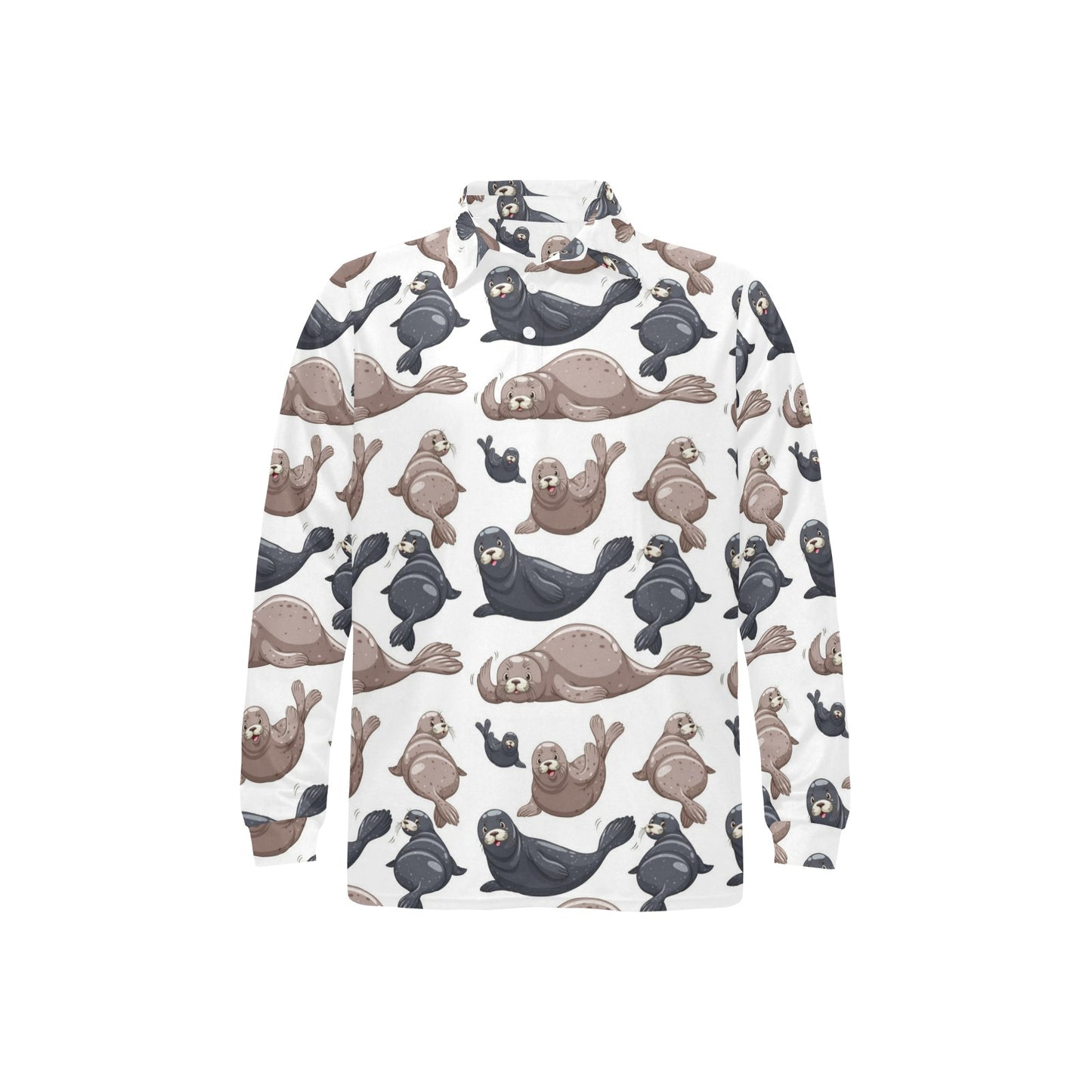 Sea Lion Pattern Print Design 02 Long Sleeve Polo Shirt For Men's