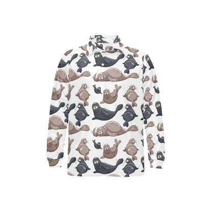 Sea Lion Pattern Print Design 02 Long Sleeve Polo Shirt For Men's