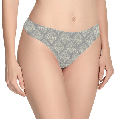 Damask Grey Elegant Print Pattern Women's Thongs