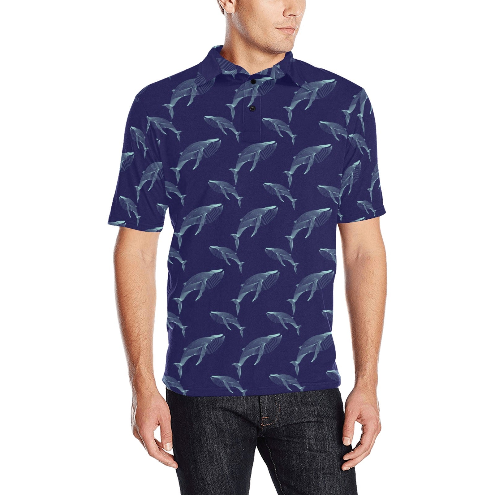 Blue Whale Print Design LKS402 Men Polo Shirt