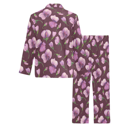 Peony Pattern Print Design PE010 Men's Long Pajama Set