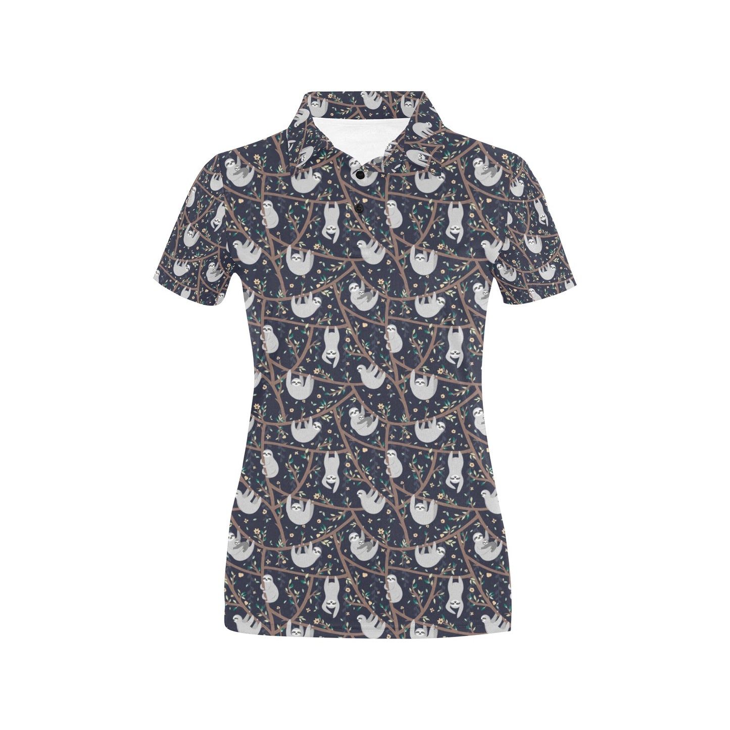 Sloth Happy Design Themed Print Women's Polo Shirt