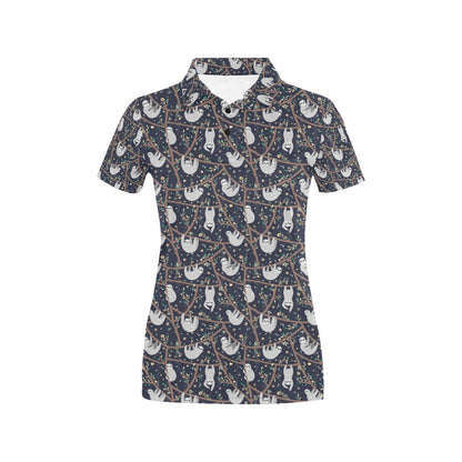 Sloth Happy Design Themed Print Women's Polo Shirt