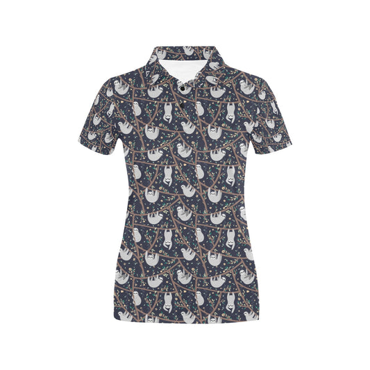 Sloth Happy Design Themed Print Women's Polo Shirt