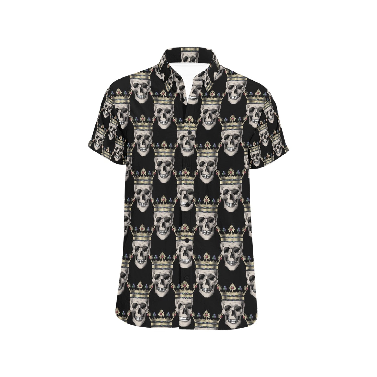 Skull King Print Design LKS3010 Men Short Sleeve Button Up Shirt