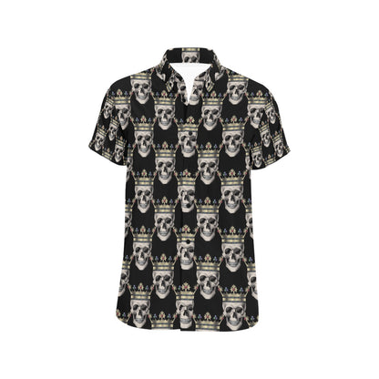 Skull King Print Design LKS3010 Men Short Sleeve Button Up Shirt