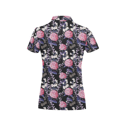Hydrangea Pattern Print Design HD04 Women's Polo Shirt