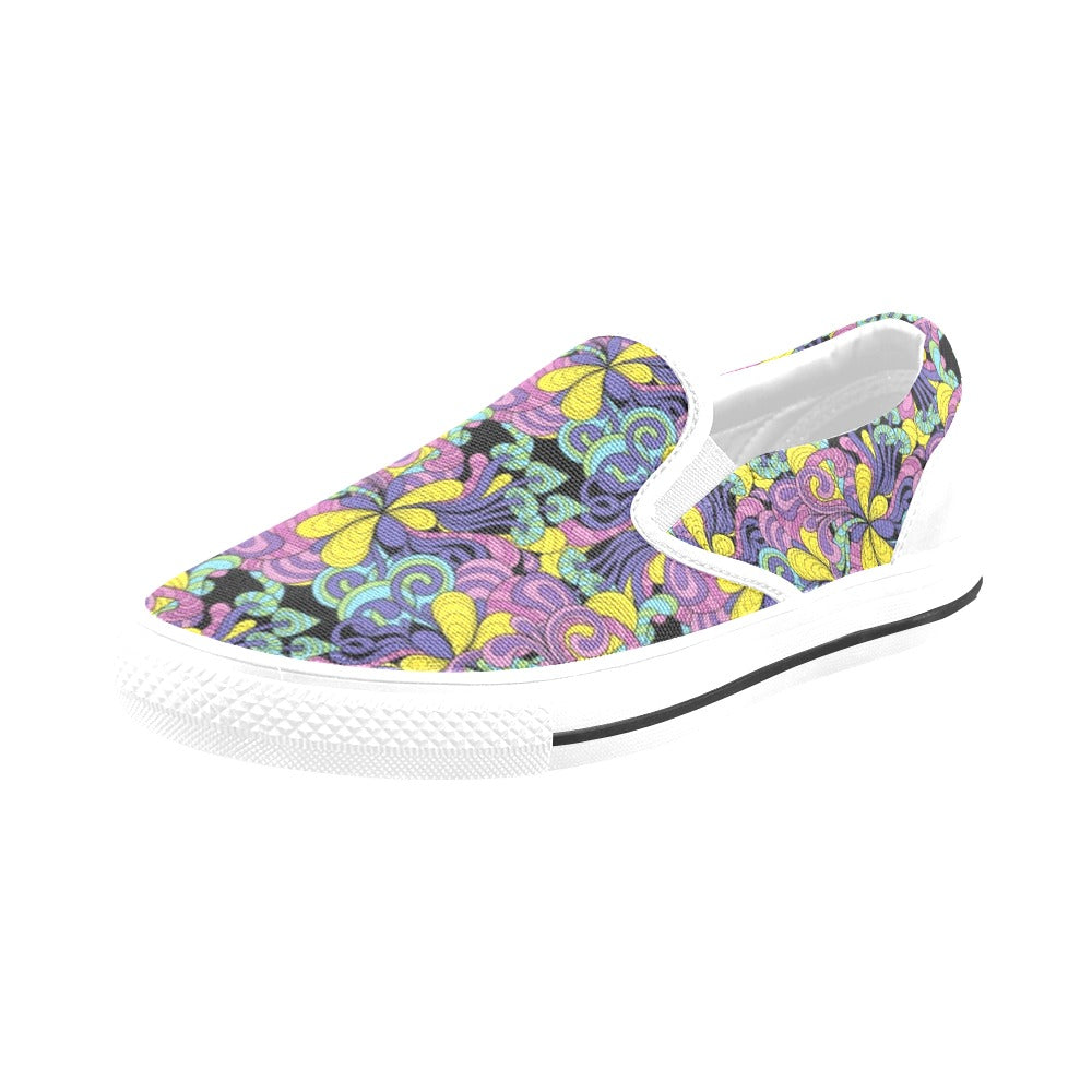 Trippy Print Design LKS305 White Slip Ons Canvas Women's Shoes