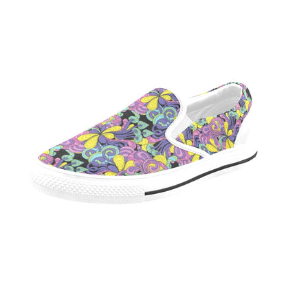 Trippy Print Design LKS305 White Slip Ons Canvas Women's Shoes