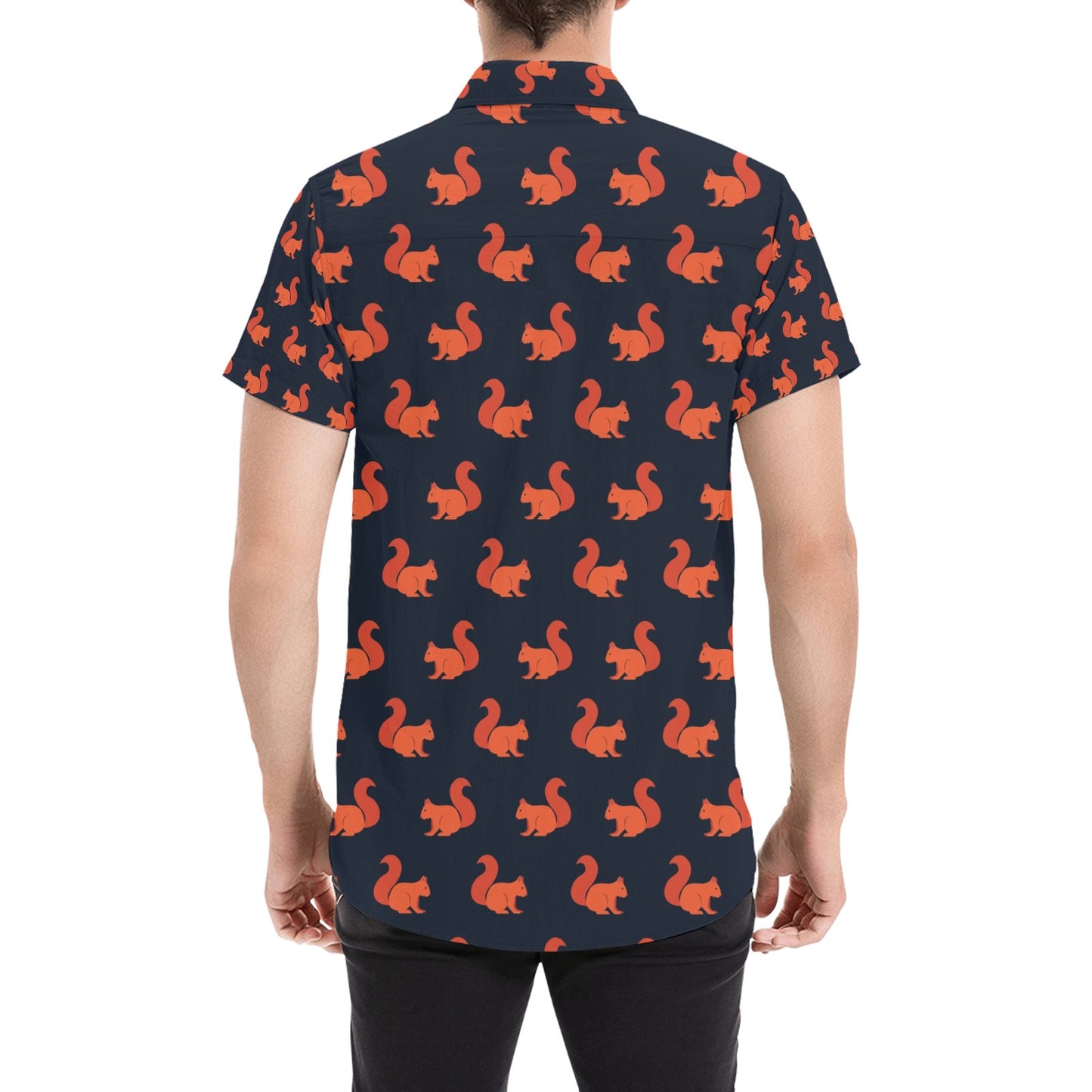 Squirrel Print Design LKS306 Men Short Sleeve Button Up Shirt