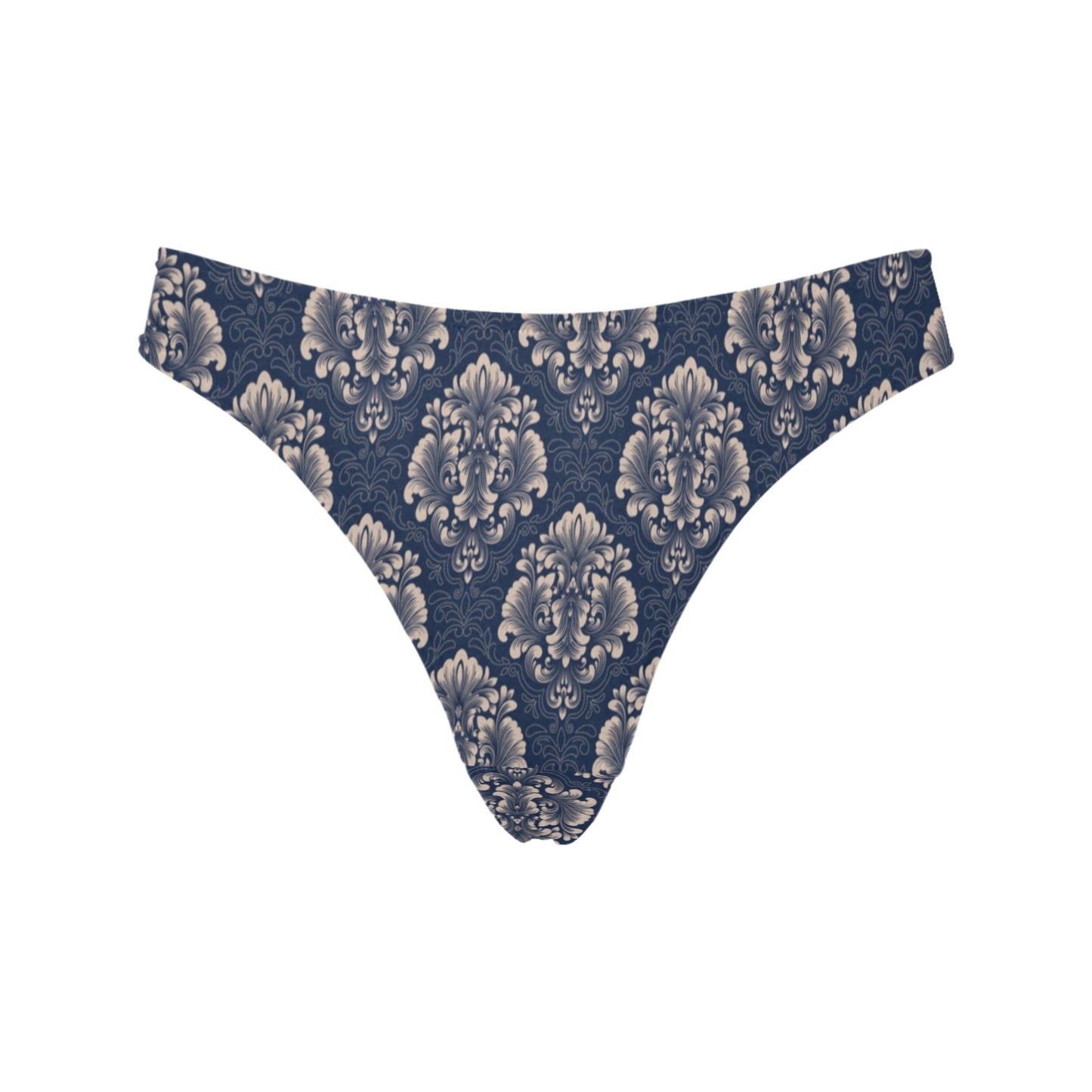 Damask Blue Luxury Print Pattern Women's Thongs