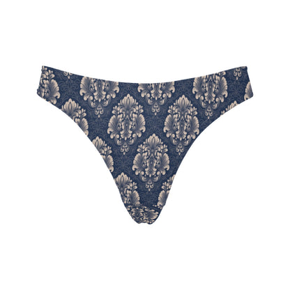 Damask Blue Luxury Print Pattern Women's Thongs
