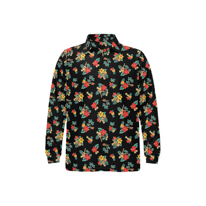 Hawaiian Flower Themed Print Long Sleeve Polo Shirt For Men's
